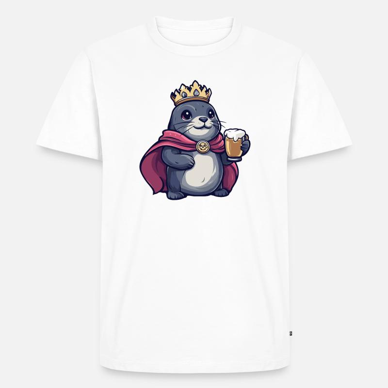 Robbe Tier Bier König - Männer Premium Bio T-Shirt - Weiß