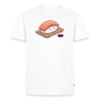Sushi kawaii nigiri sur tapis de bambou - T-shirt Premium bio Homme - blanc - Devant - Nico (187cm)