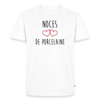 noces de porcelaine 20 ans d'amour - T-shirt Premium bio Homme - blanc - Devant - Nico (187cm)
