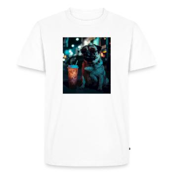 Neon Pug in Nightlife - Men's Premium Organic T-Shirt - white - Front - Nico (187cm)