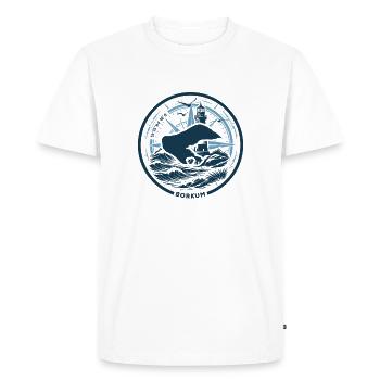 Borkum | Quand l’île appelle - Vagues de la mer du Nord - T-shirt Premium bio Homme - blanc - Devant - Nico (187cm)
