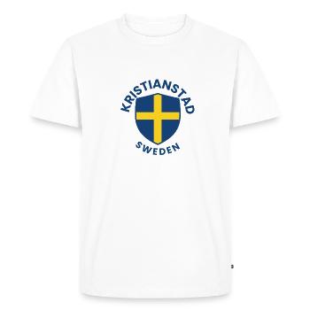 Bouclier Kristianstad avec Croix d’or - T-shirt Premium bio Homme - blanc - Devant - Nico (187cm)