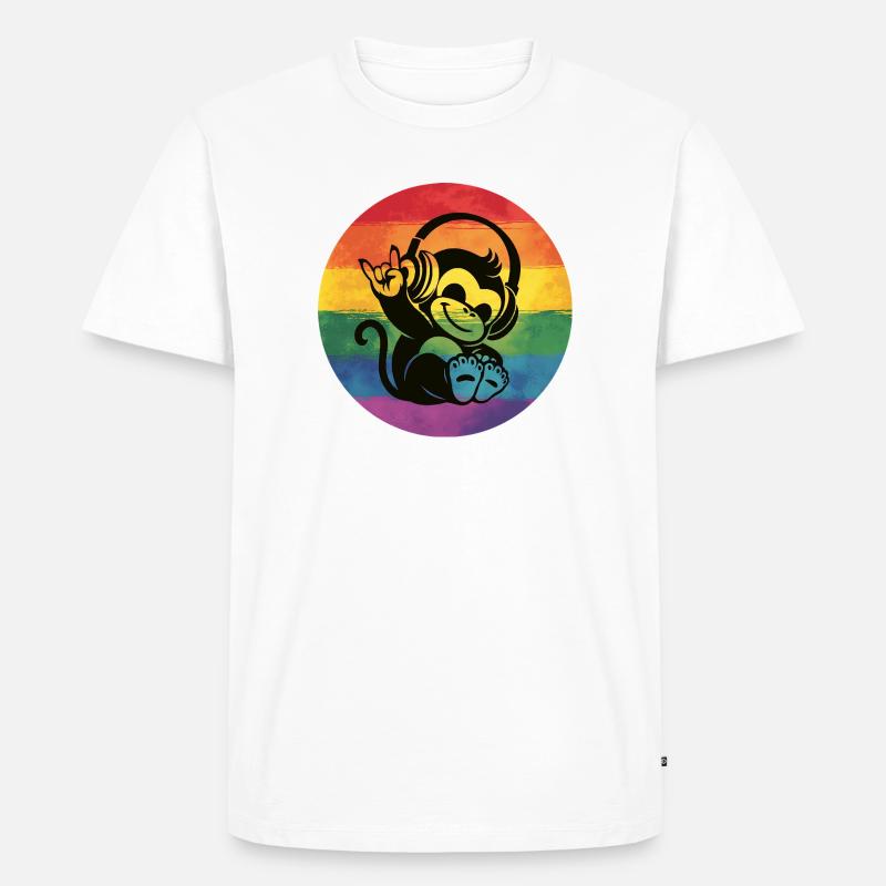 Regenbogen Affe – Kopfhörer Rockhandzeichen - Männer Premium Bio T-Shirt - Weiß