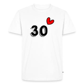 30. 30 ANS. 30e ANNIVERSAIRE. ANNIVERSAIRE 30 ANS. - T-shirt Premium bio Homme - blanc - Devant - Nico (187cm)