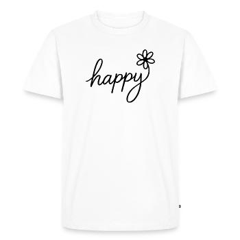 Lettrage à la main joyeux avec des fleurs - T-shirt Premium bio Homme - blanc - Devant - Nico (187cm)