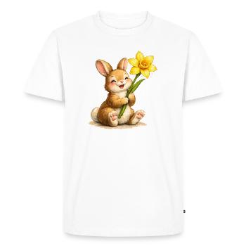 Lapin à la fleur jaune de printemps - T-shirt Premium bio Homme - blanc - Devant - Nico (187cm)