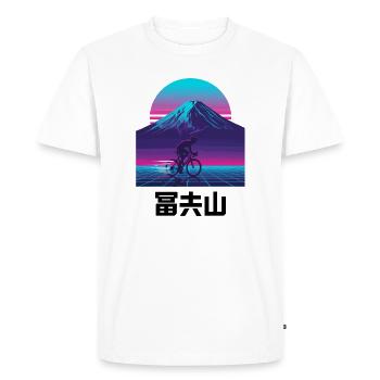 Cycliste néon rétro à Sunset Mountain - T-shirt Premium bio Homme - blanc - Devant - Nico (187cm)
