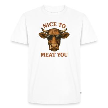 Vache avec des lunettes de soleil – Sympa de te dévorer - T-shirt Premium bio Homme - blanc - Devant - Nico (187cm)