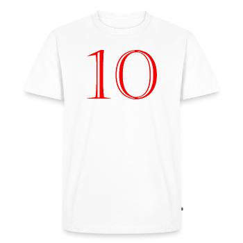 10. 10 ANS. 10e ANNIVERSAIRE. ANNIVERSAIRE 10 ANS. - T-shirt Premium bio Homme - blanc - Devant - Nico (187cm)