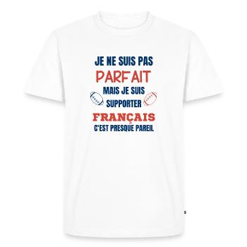 Supporter Rugby Français Humour - T-shirt Premium bio Homme - blanc - Devant - Nico (187cm)