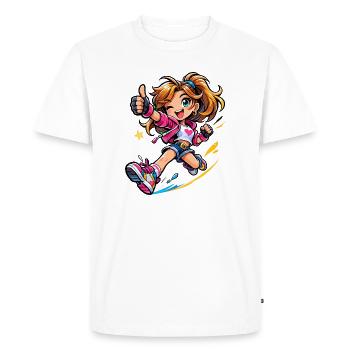 Energetic cartoon heroine in motion - Men's Premium Organic T-Shirt - white - Front - Nico (187cm)