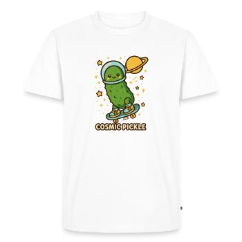 Cosmic Cucumber on Skateboard - Men's Premium Organic T-Shirt - white - Front - Nico (187cm)
