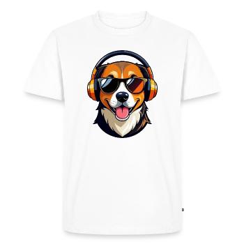 Dog with Headphones Beat Dog Cool Aussie Motif - Men's Premium Organic T-Shirt - white - Front - Nico (187cm)