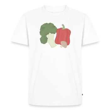 Trio de légumes brocoli poivre champignons - T-shirt Premium bio Homme - blanc - Devant - Nico (187cm)
