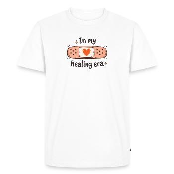 À mon époque de guérison – Dire le cœur gribouillé - T-shirt Premium bio Homme - blanc - Devant - Nico (187cm)