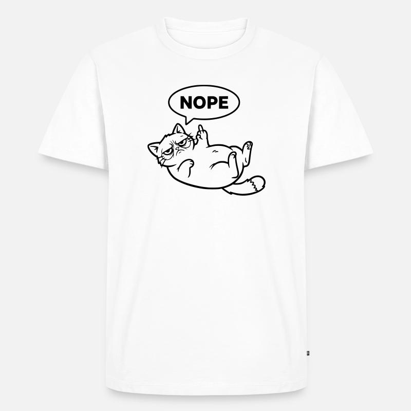 Katze Mittelfinger Nope Outline - Männer Premium Bio T-Shirt - Weiß
