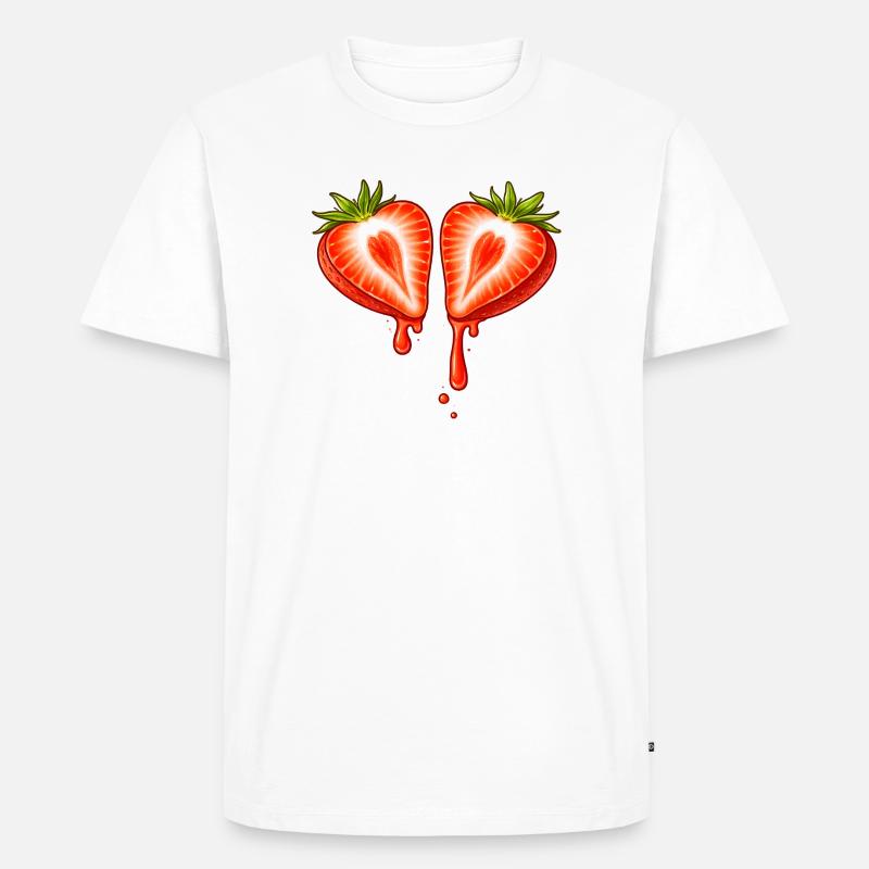 Geteilte Erdbeere mit Herzform  - Männer Premium Bio T-Shirt - Weiß