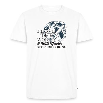 Love the World Never Stop Exploring Graphic - Men's Premium Organic T-Shirt - white - Front - Nico (187cm)