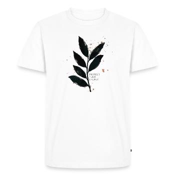 Protégez votre énergie - Conception de pleine conscience - T-shirt Premium bio Homme - blanc - Devant - Nico (187cm)