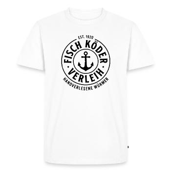 Chemise de pêcheur, location d’appâts pour poissons, chaussettes, chapeau - T-shirt Premium bio Homme - blanc - Devant - Nico (187cm)