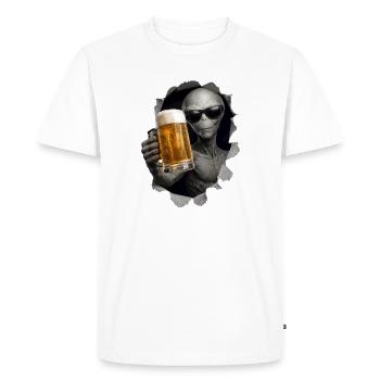 Alien Drinking Beer Looking Out Of Shirt - Men's Premium Organic T-Shirt - white - Front - Nico (187cm)