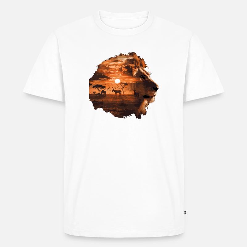 Löwe Savanne Sunset Double Exposure Design - Männer Premium Bio T-Shirt - Weiß