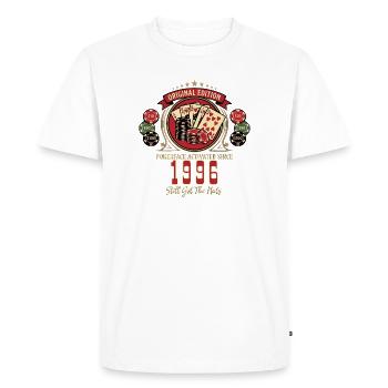 T-shirt Poker anniversaire 1996, T-shirt Poker Legend - T-shirt Premium bio Homme - blanc - Devant - Nico (187cm)