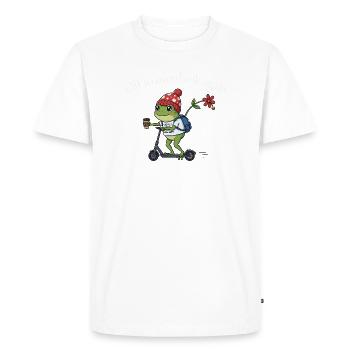 Frog on Scooter — Rethinking - Men's Premium Organic T-Shirt - white - Front - Nico (187cm)