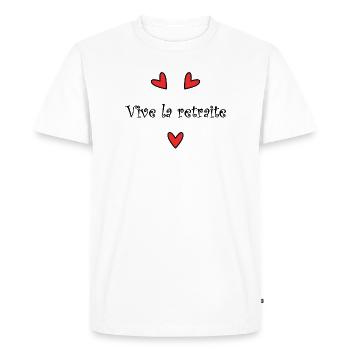 RETRAITE. VIVE LA RETRAITE. RETRAITEE. - T-shirt Premium bio Homme - blanc - Devant - Nico (187cm)