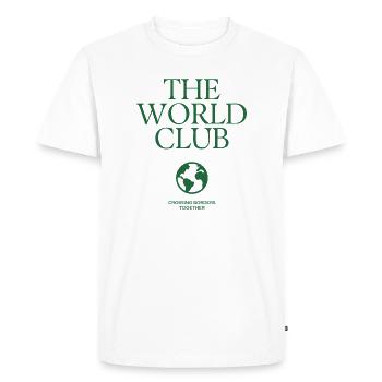 Le Club du Monde – Surmonter les frontières - T-shirt Premium bio Homme - blanc - Devant - Nico (187cm)