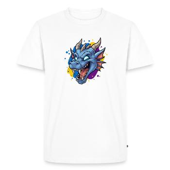 Éclaboussure néon tête de dragon bleue - T-shirt Premium bio Homme - blanc - Devant - Nico (187cm)