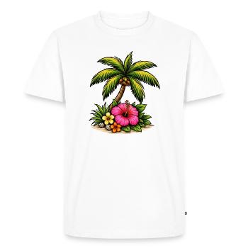 Tropical Island Hibiscus Pattern - Men's Premium Organic T-Shirt - white - Front - Nico (187cm)