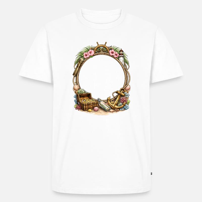 Maritimer Rahmen mit Schatz und Anker - Männer Premium Bio T-Shirt - Weiß