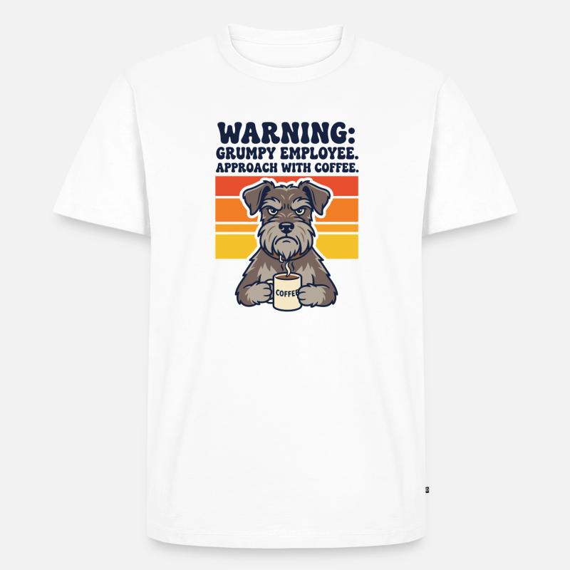 Warnung: Mürrischer Mitarbeiter mit Kaffee - Männer Premium Bio T-Shirt - Weiß