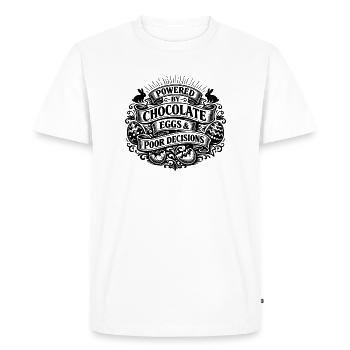 Powered by Chocolate Eggs & Poor Decisions - Men's Premium Organic T-Shirt - white - Front - Nico (187cm)