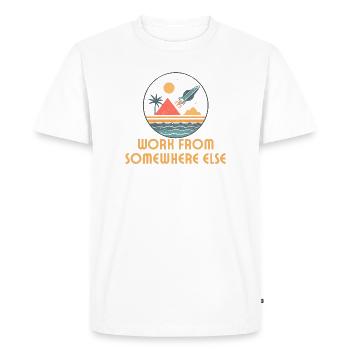 Travailler de n’importe où – un voyage rétro - T-shirt Premium bio Homme - blanc - Devant - Nico (187cm)