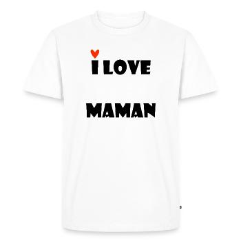 I LOVE MAMAN. SUPER MAMAN. FÊTE DES MÈRES. COEUR.  - T-shirt Premium bio Homme - blanc - Devant - Nico (187cm)
