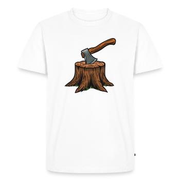 Hache dans la souche d’arbre – Art du bois - T-shirt Premium bio Homme - blanc - Devant - Nico (187cm)