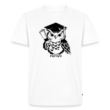 Clever owl with a doctor's hat and diploma - Men's Premium Organic T-Shirt - white - Front - Nico (187cm)