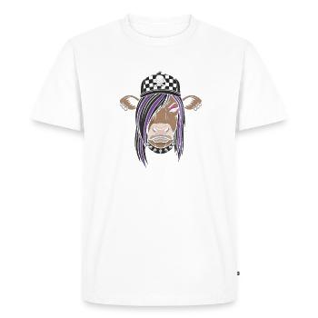 Punk Cow with Checker Cap - Men's Premium Organic T-Shirt - white - Front - Nico (187cm)