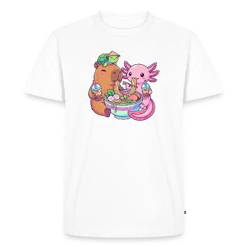 Kawaii Ramen Boba Amis Capybara Tortue Axolotl - T-shirt Premium bio Homme - blanc - Devant - Nico (187cm)