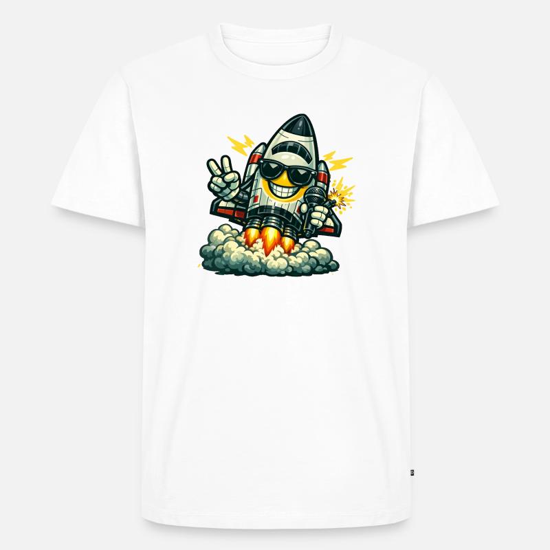 Space Rocket Duck mit Mikrofon - Männer Premium Bio T-Shirt - Weiß
