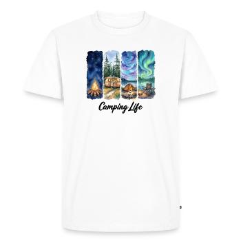 Vie de camping : Aventure aquarelle avec des arbres sous tente - T-shirt Premium bio Homme - blanc - Devant - Nico (187cm)