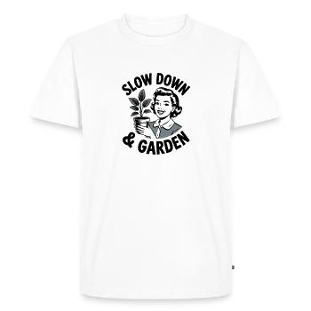 Slow Down And Garden Retro House Plant Lover - Men's Premium Organic T-Shirt - white - Front - Nico (187cm)