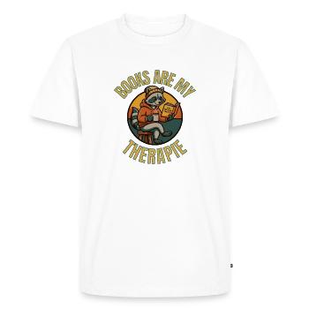 Les livres sont mon t-shirt de thérapie – Lecture drôle de raton laveur - T-shirt Premium bio Homme - blanc - Devant - Nico (187cm)