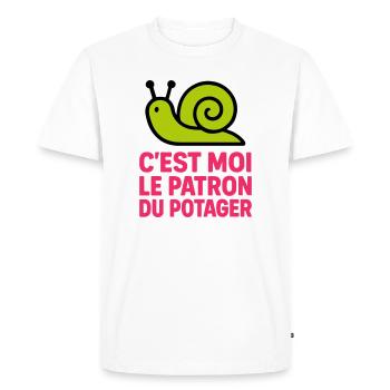 C'est Moi le Patron du Potager : Design Escargot - T-shirt Premium bio Homme - blanc - Devant - Nico (187cm)