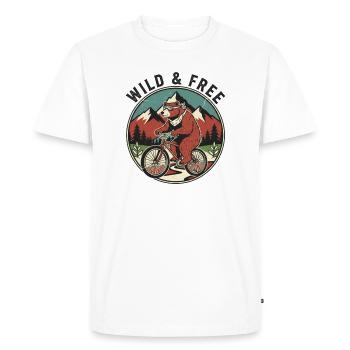 Wild & Free Grizzly Bear Bicycle Vintage Emblem - Men's Premium Organic T-Shirt - white - Front - Nico (187cm)