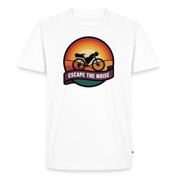 Escape the Noise Gravel Bike Sunset Badge - Men's Premium Organic T-Shirt - white - Front - Nico (187cm)