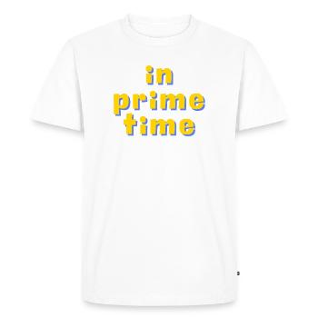 In Prime Time Retro 3D Typography - Men's Premium Organic T-Shirt - white - Front - Nico (187cm)