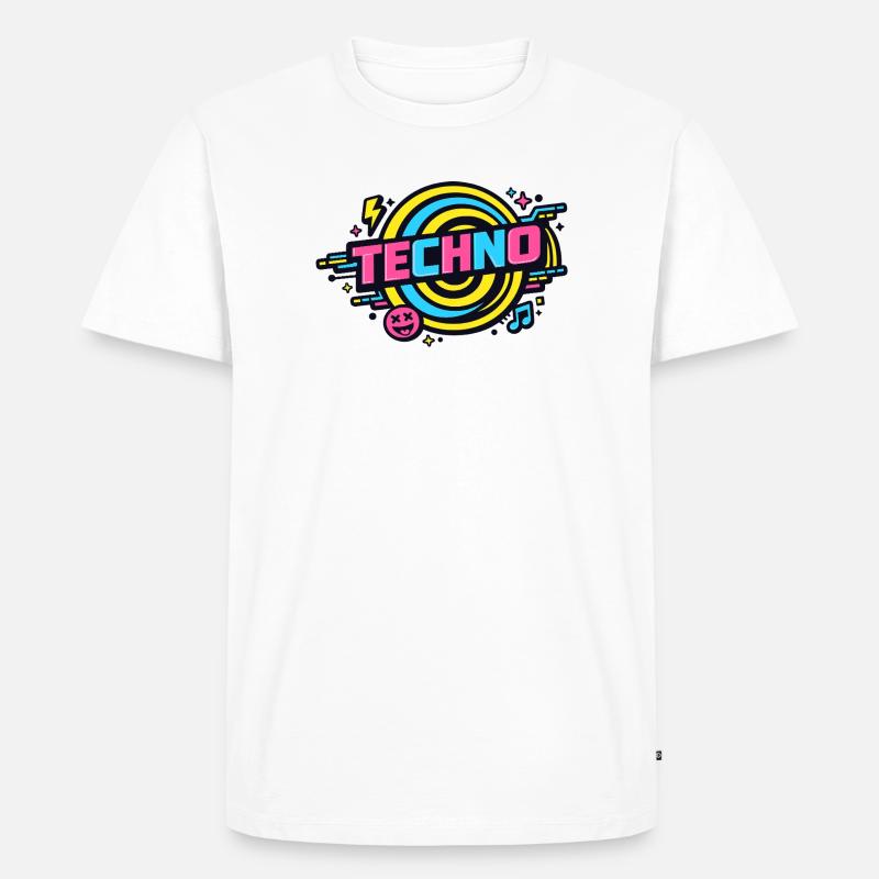 Techno Neon Retro Kreis - Männer Premium Bio T-Shirt - Weiß